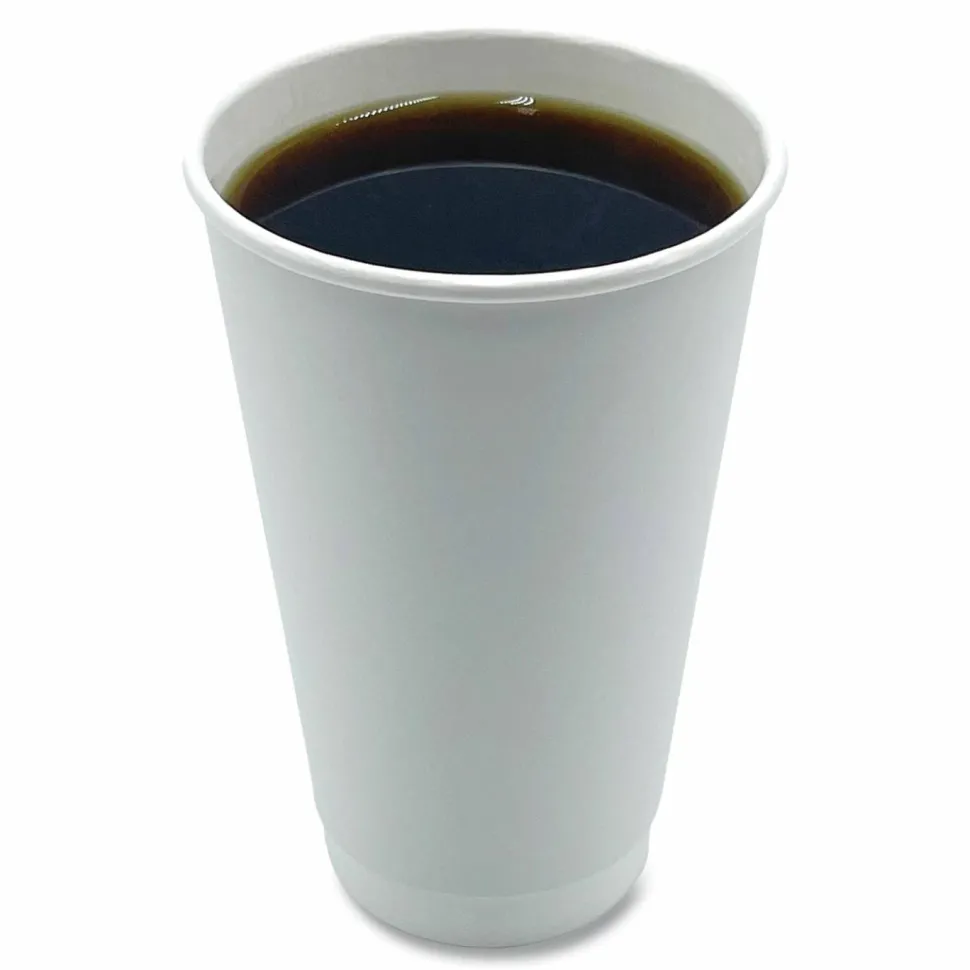 Boardwalk Paper Hot Cups, Double-Walled, 16 oz, White, 500/Carton