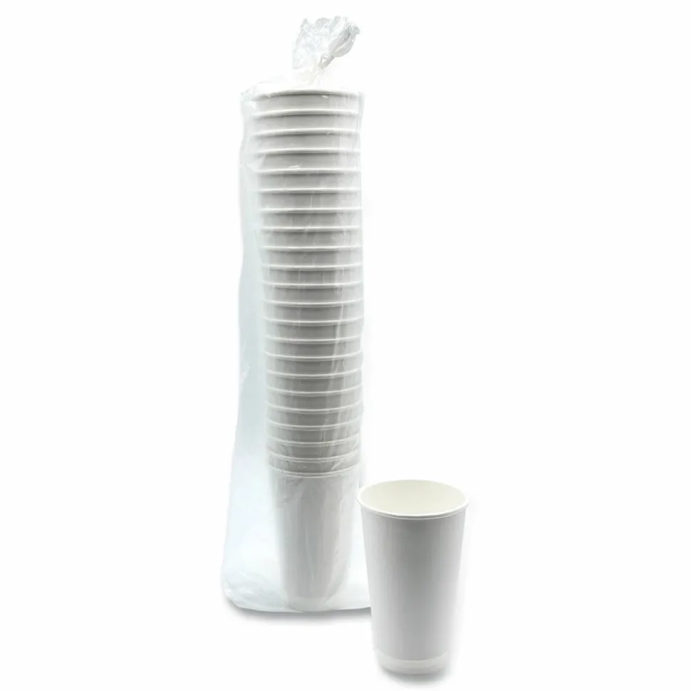 Boardwalk Paper Hot Cups, Double-Walled, 16 oz, White, 500/Carton