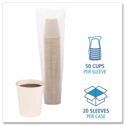 Boardwalk Paper Hot Cups, 8 oz, White, 50/Sleeve, 20 Sleeves/Carton
