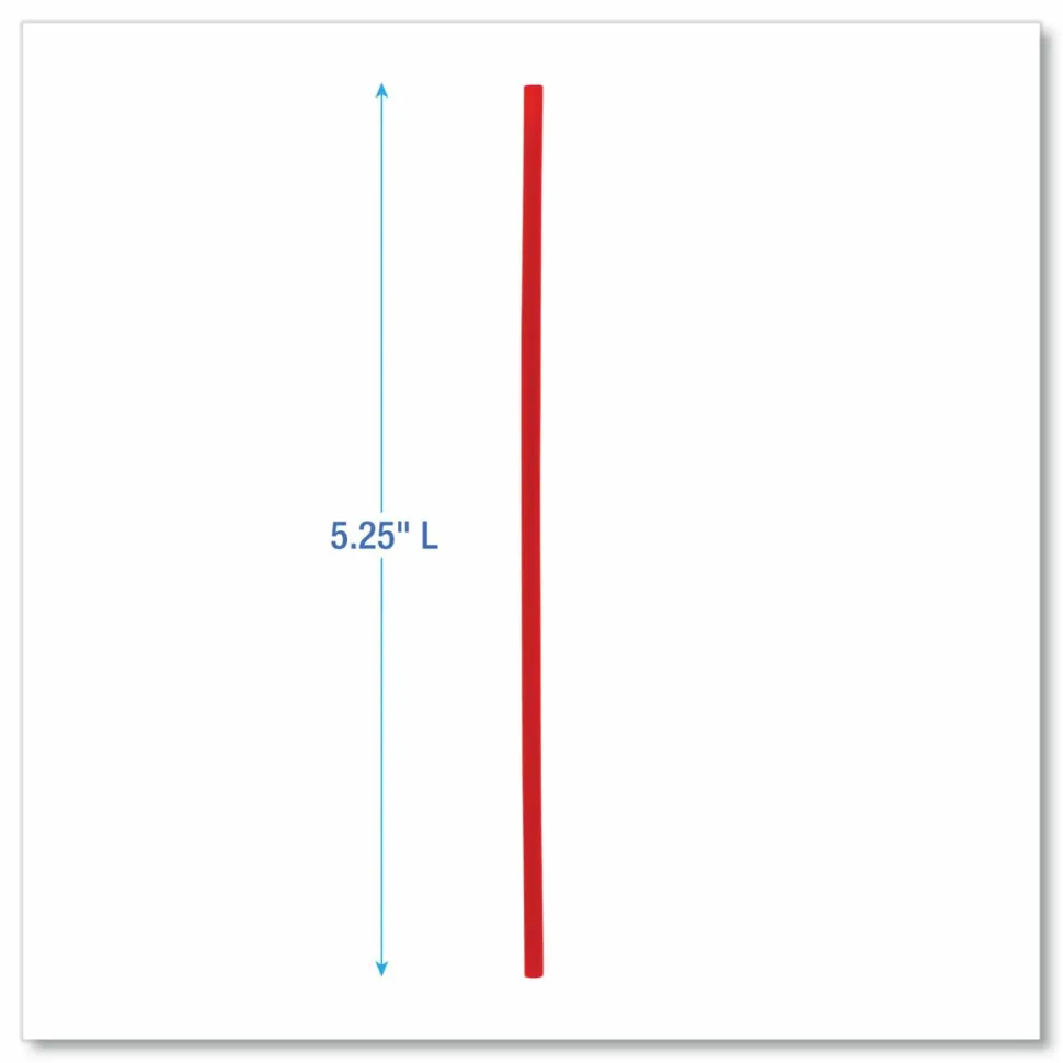 Boardwalk Single-Tube Stir-Straws,5.25", Polypropylene, Red, 1,000/Pack, 10 Packs/Carton