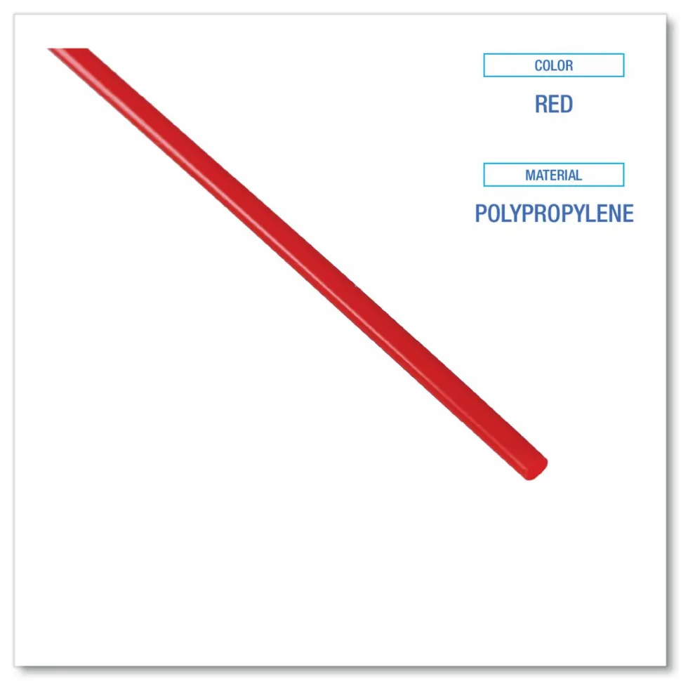 Boardwalk Single-Tube Stir-Straws,5.25", Polypropylene, Red, 1,000/Pack, 10 Packs/Carton