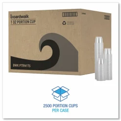 Boardwalk Souffle/Portion Cups, 1 oz, Plastic, Clear, 125/Sleeves, 20 Sleeves/Carton