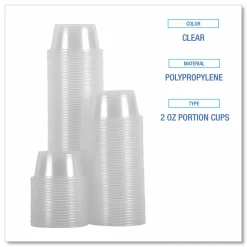 Boardwalk Souffle/Portion Cups, 2 oz, Plastic, Clear, 125/Sleeve, 20 Sleeves/Carton