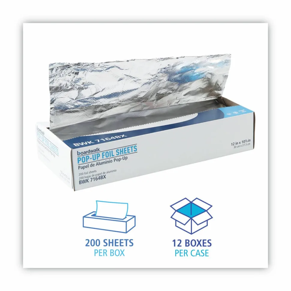 Boardwalk Standard Aluminum Foil Pop-Up Sheets, 63 Gauge, 12 x 10.75, 200/Box, 12 Boxes/Carton