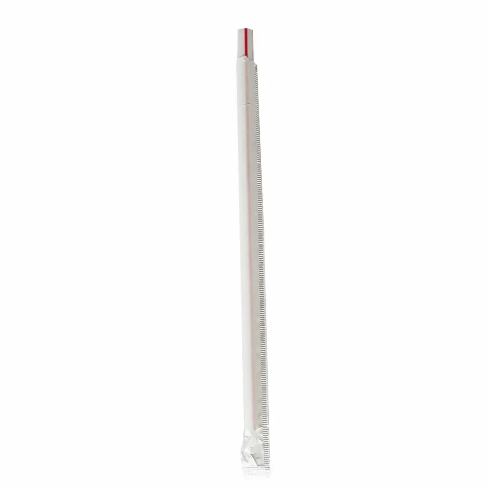 Boardwalk Wrapped Giant Straws, 7.75", Polypropylene, Red/White Striped, 300/Pack, 24 Packs/Carton