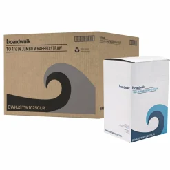 Boardwalk Wrapped Giant Straws, 10.25", Polypropylene, Clear, 100/Pack, 10 Packs/Carton