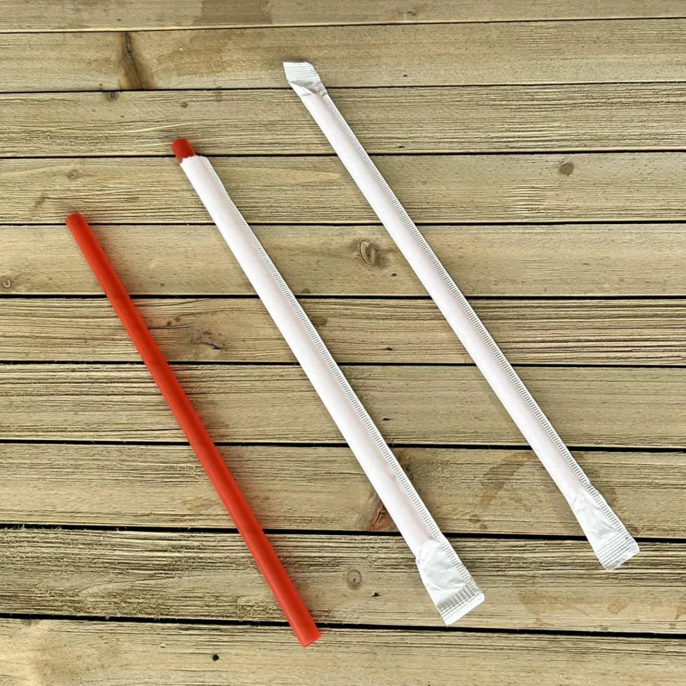Boardwalk Wrapped Giant Straws, 7.75", Polypropylene, Red, 300/Pack, 24 Packs/Carton