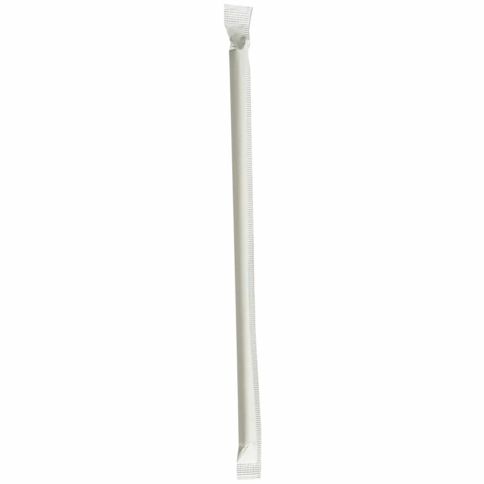 Boardwalk Wrapped Jumbo Paper Straws, 7.75", Paper, White, 320/Pack, 4 Packs/Carton