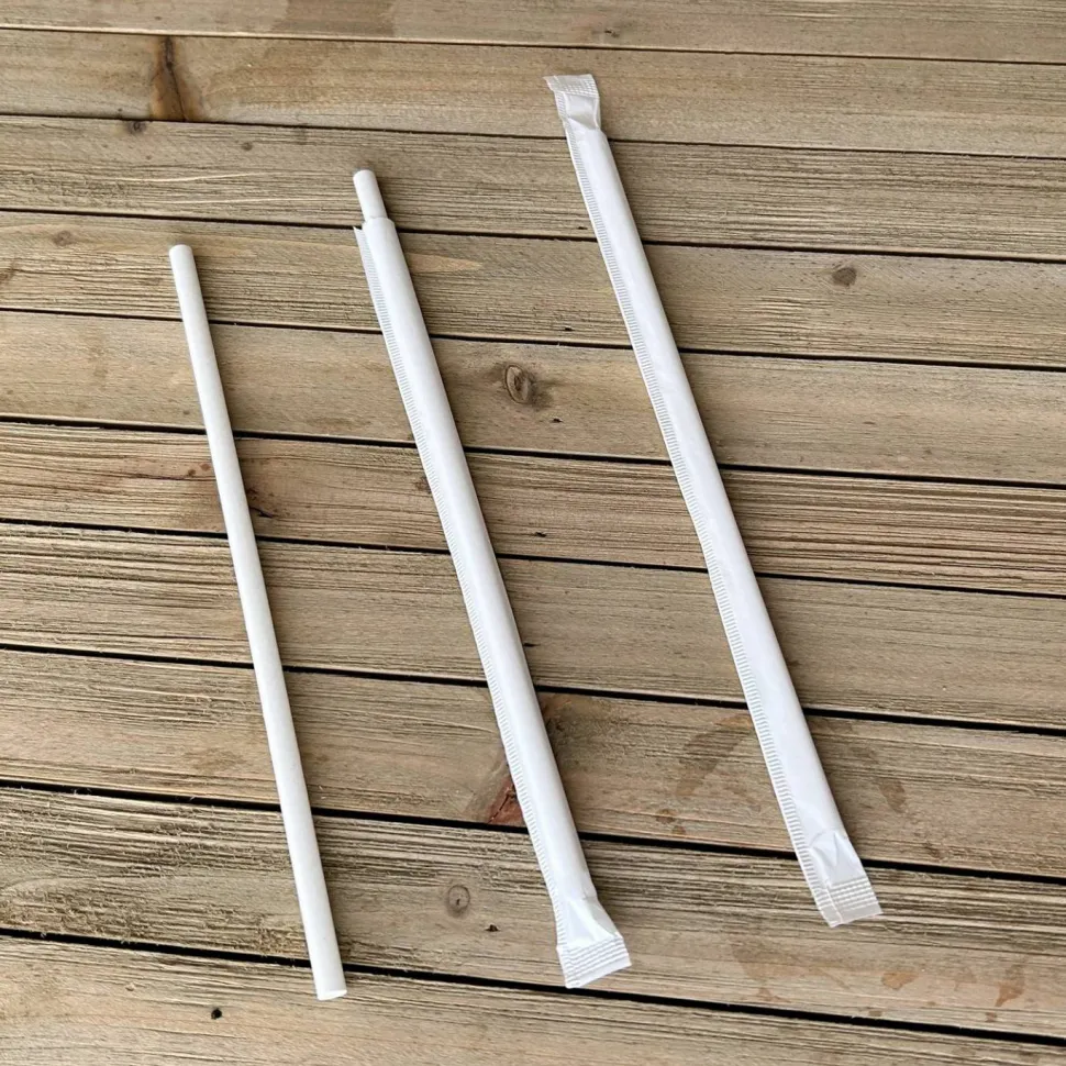 Boardwalk Wrapped Jumbo Paper Straws, 7.75", Paper, White, 320/Pack, 4 Packs/Carton