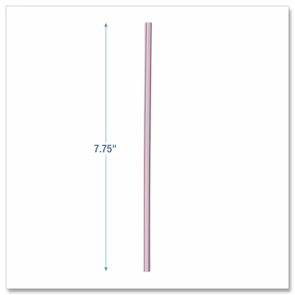 Boardwalk Wrapped Jumbo Straws, 7.75", Plastic, White/Red Stripe, 400/Pack, 25 Packs/Carton
