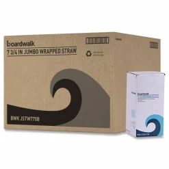 Boardwalk Wrapped Jumbo Straws, 7.75", Polypropylene, Black, 250/Pack, 50 Packs/Carton