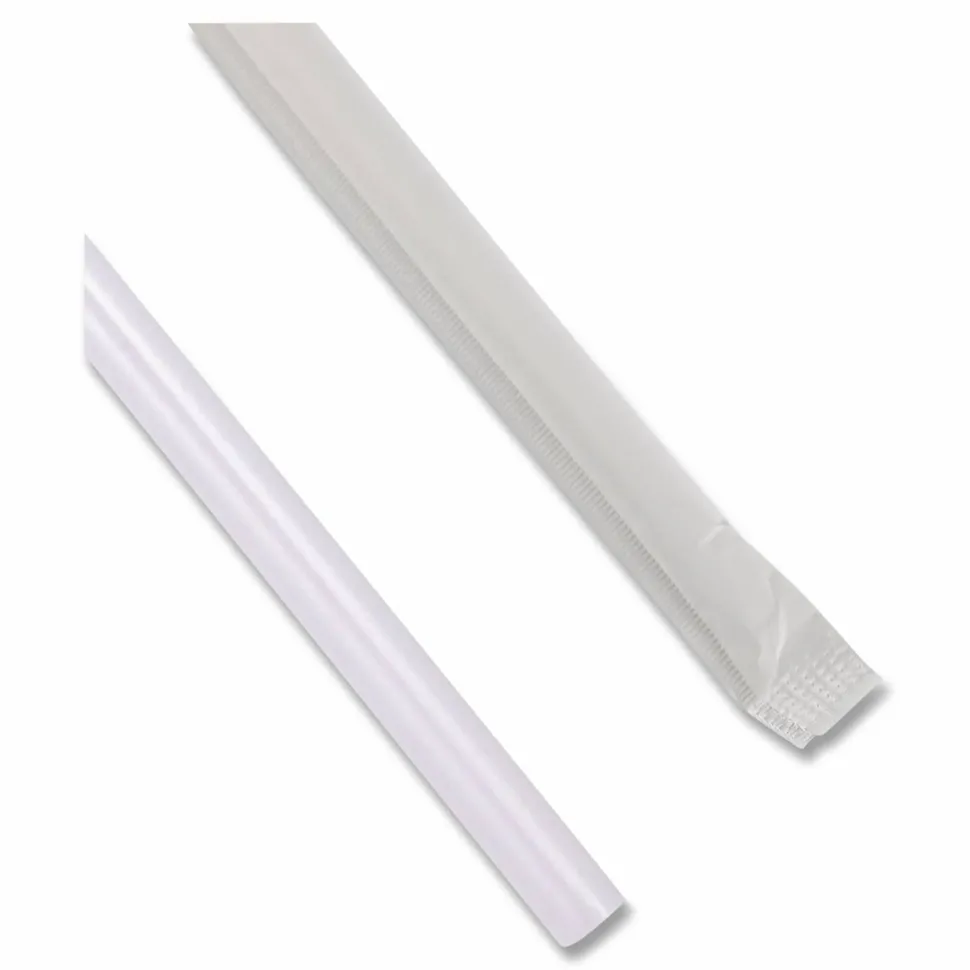 Boardwalk Wrapped Jumbo Straws, 7.75", Polypropylene, Clear, 500/Pack, 24 Packs/Carton