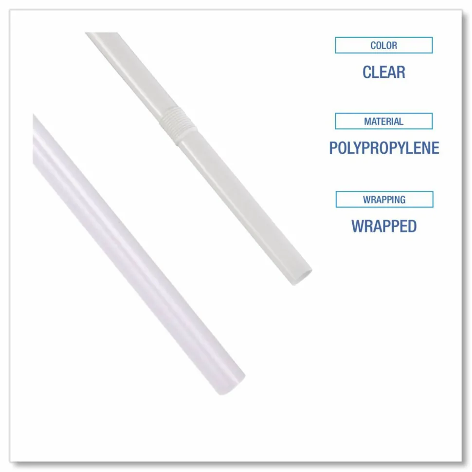 Boardwalk Wrapped Jumbo Straws, 7.75", Polypropylene, Clear, 500/Pack, 24 Packs/Carton