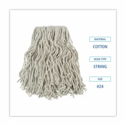 Boardwalk Banded Cotton Mop Head, #24, White, 12/Carton