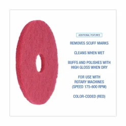 Boardwalk Buffing Floor Pads, 14" Diameter, Red, 5/Carton