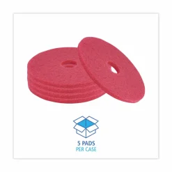 Boardwalk Buffing Floor Pads, 17" Diameter, Red, 5/Carton