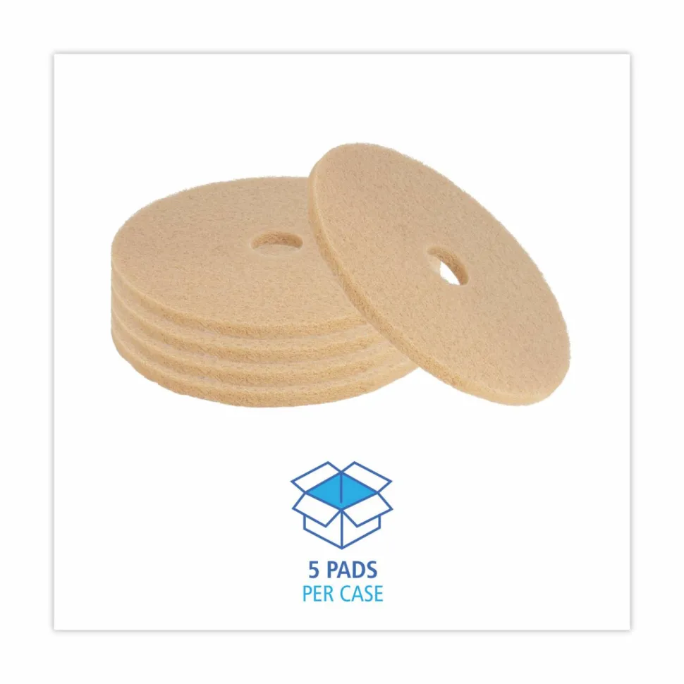 Boardwalk Burnishing Floor Pads, 20" Diameter, Tan, 5/Carton