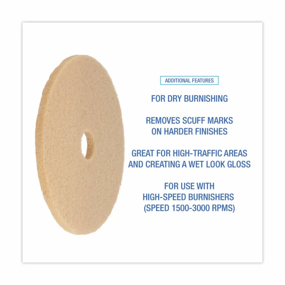 Boardwalk Burnishing Floor Pads, 20" Diameter, Tan, 5/Carton