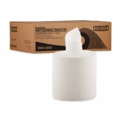 Boardwalk Center-Pull Hand Towels, 2-Ply, Perforated, 7.5 x 9, White, 600/Roll, 6 Rolls/Carton