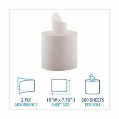 Boardwalk Center-Pull Hand Towels, 2-Ply, Perforated, 7.5 x 9, White, 600/Roll, 6 Rolls/Carton