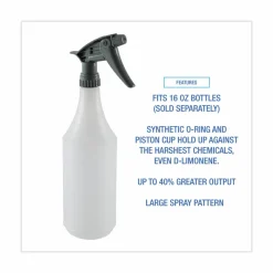 Boardwalk Chemical-Resistant Trigger Sprayer 320CR, 7.25" Tube, Fits 16 oz to 24 oz Bottles, Gray, 24/Carton