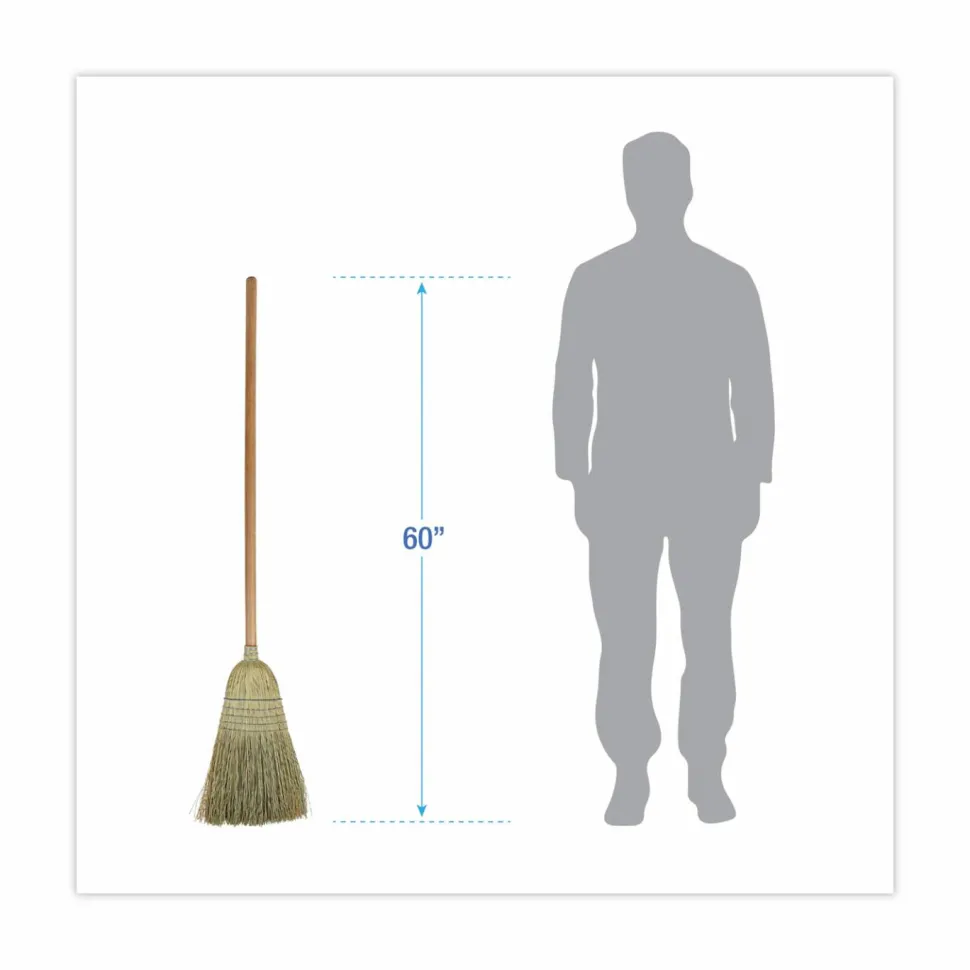 Boardwalk 100% Corn Brooms, 60" Overall Length, Natural, 6/Carton