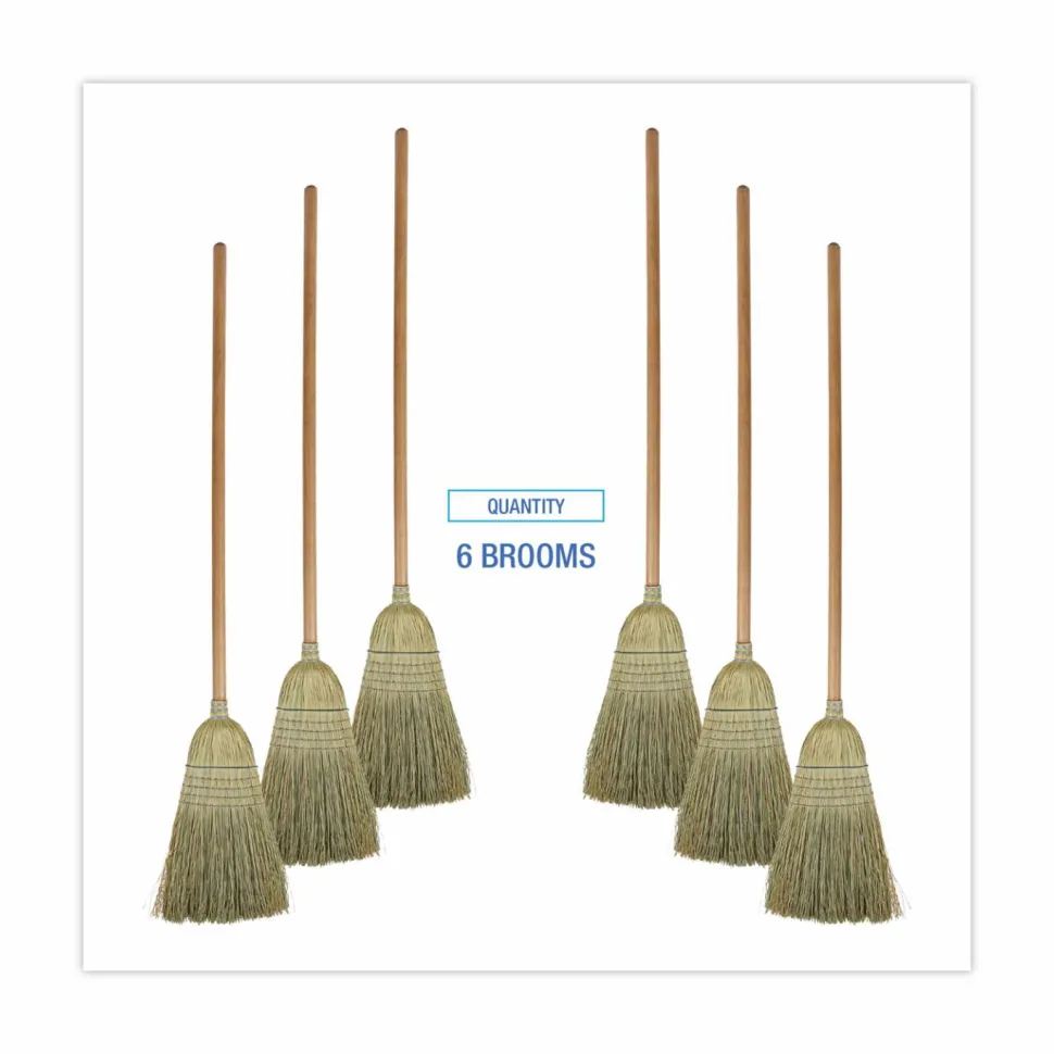 Boardwalk 100% Corn Brooms, 60" Overall Length, Natural, 6/Carton