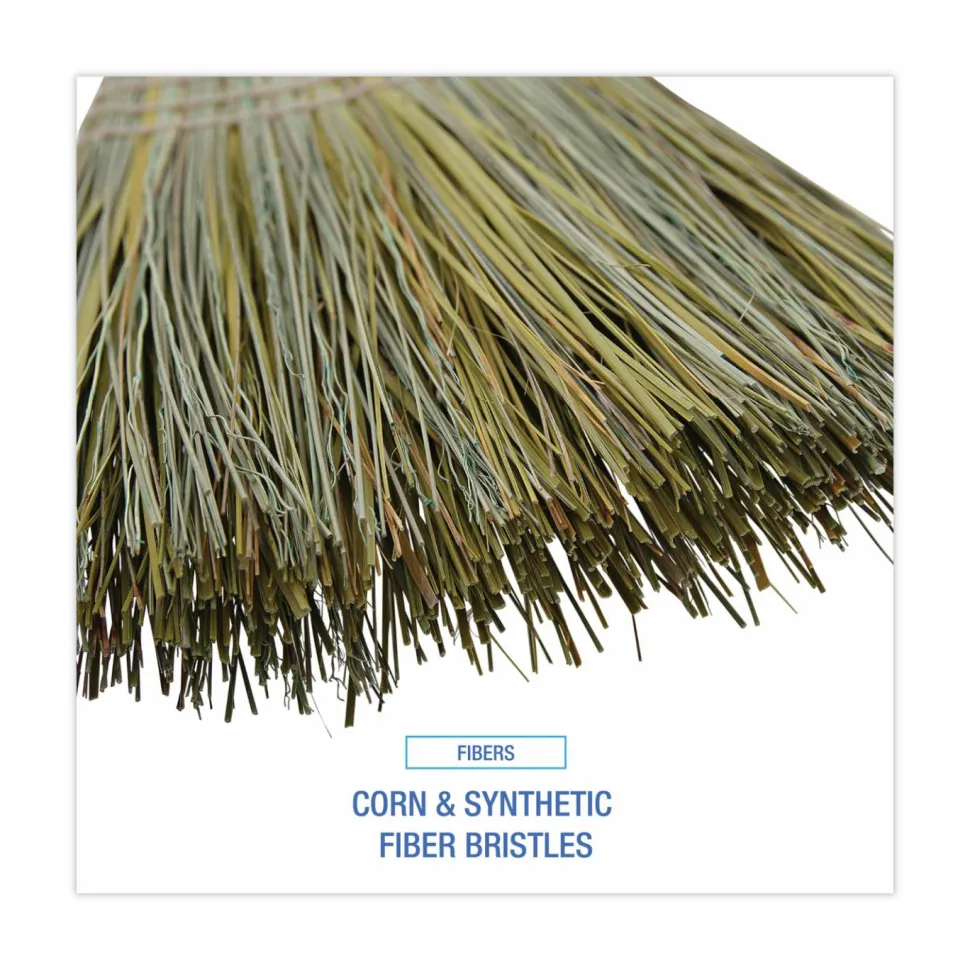 Boardwalk Corn/Fiber Brooms, Corn/Synthetic Fiber Bristles, 60" Overall Length, Gray/Natural, 6/Carton