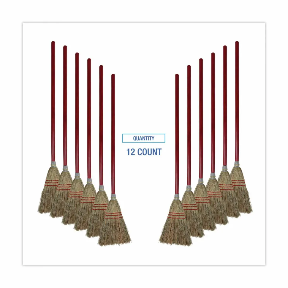 Boardwalk Corn Fiber Lobby/Toy Broom, Corn Fiber Bristles, 39" Overall Length, Red, 12/Carton