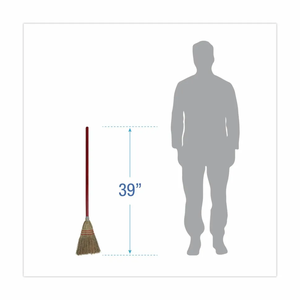 Boardwalk Corn Fiber Lobby/Toy Broom, Corn Fiber Bristles, 39" Overall Length, Red, 12/Carton