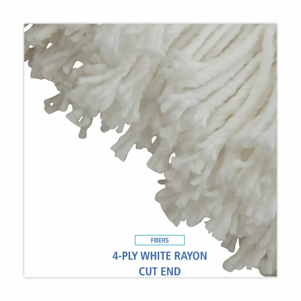 Boardwalk Cut-End Lie-Flat Wet Mop Head, Rayon, 16oz, White, 12/Carton