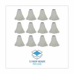 Boardwalk Cut-End Lie-Flat Wet Mop Head, Rayon, 16oz, White, 12/Carton