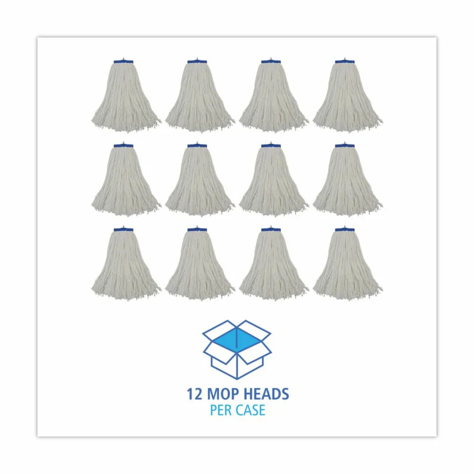 Boardwalk Cut-End Lie-Flat Wet Mop Head, Rayon, 16oz, White, 12/Carton