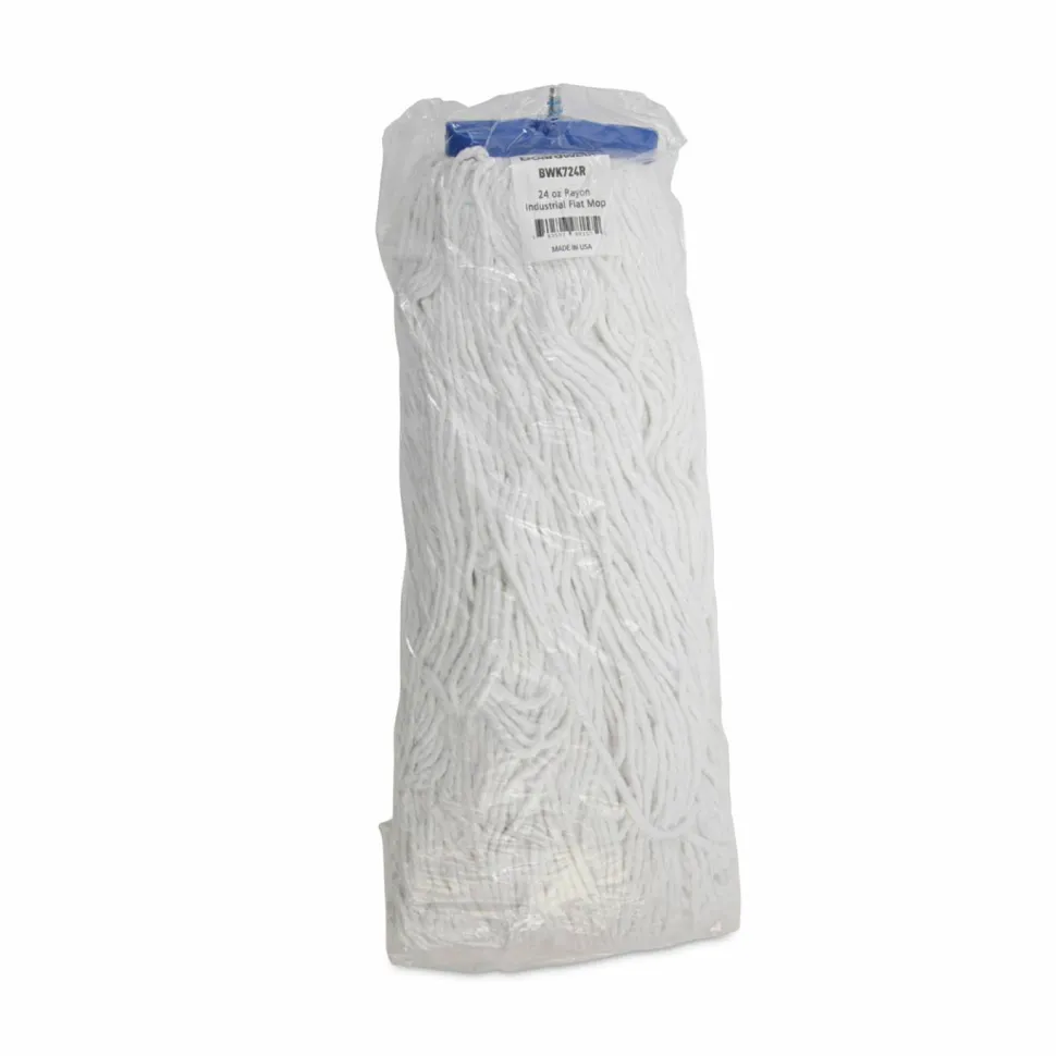 Boardwalk Cut-End Lie-Flat Wet Mop Head, Rayon, 24oz, White, 12/Carton