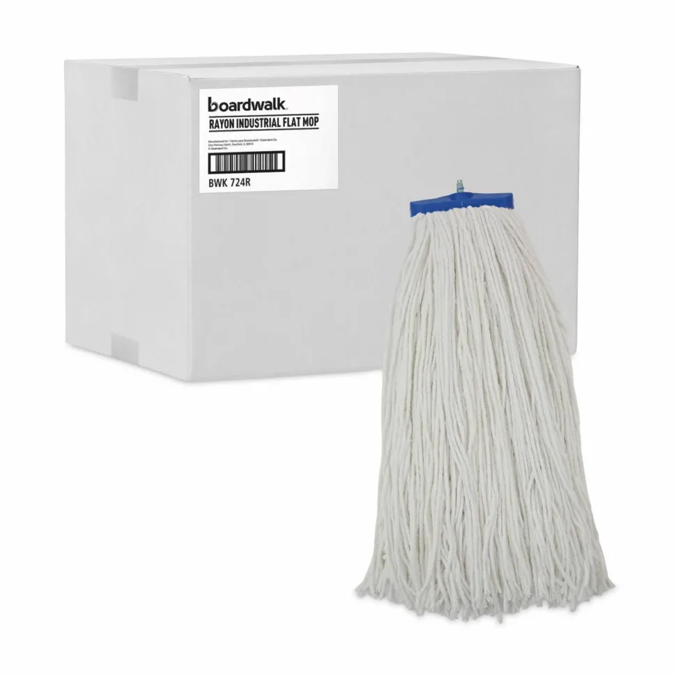 Boardwalk Cut-End Lie-Flat Wet Mop Head, Rayon, 24oz, White, 12/Carton
