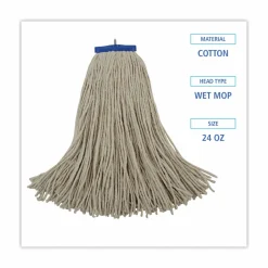 Boardwalk Cut-End Lie-Flat Wet Mop Head, Cotton, 24oz, White