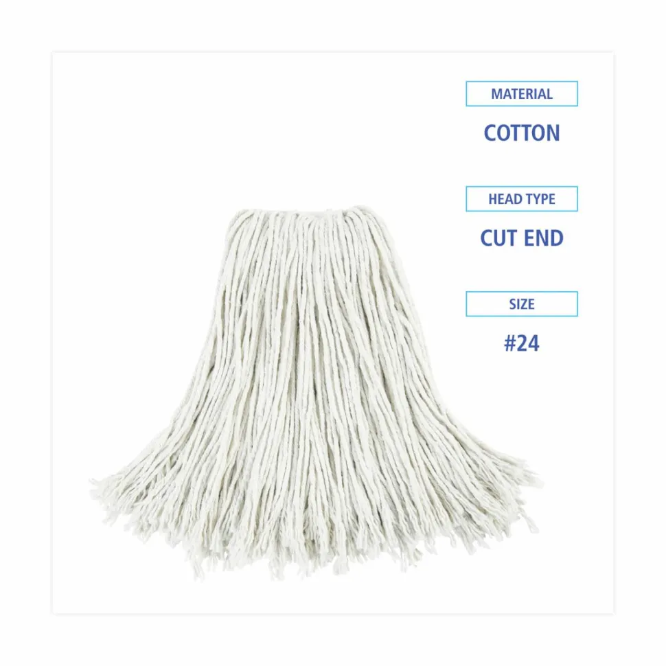 Boardwalk Cut-End Wet Mop Head, Cotton, #24, White 12/Carton