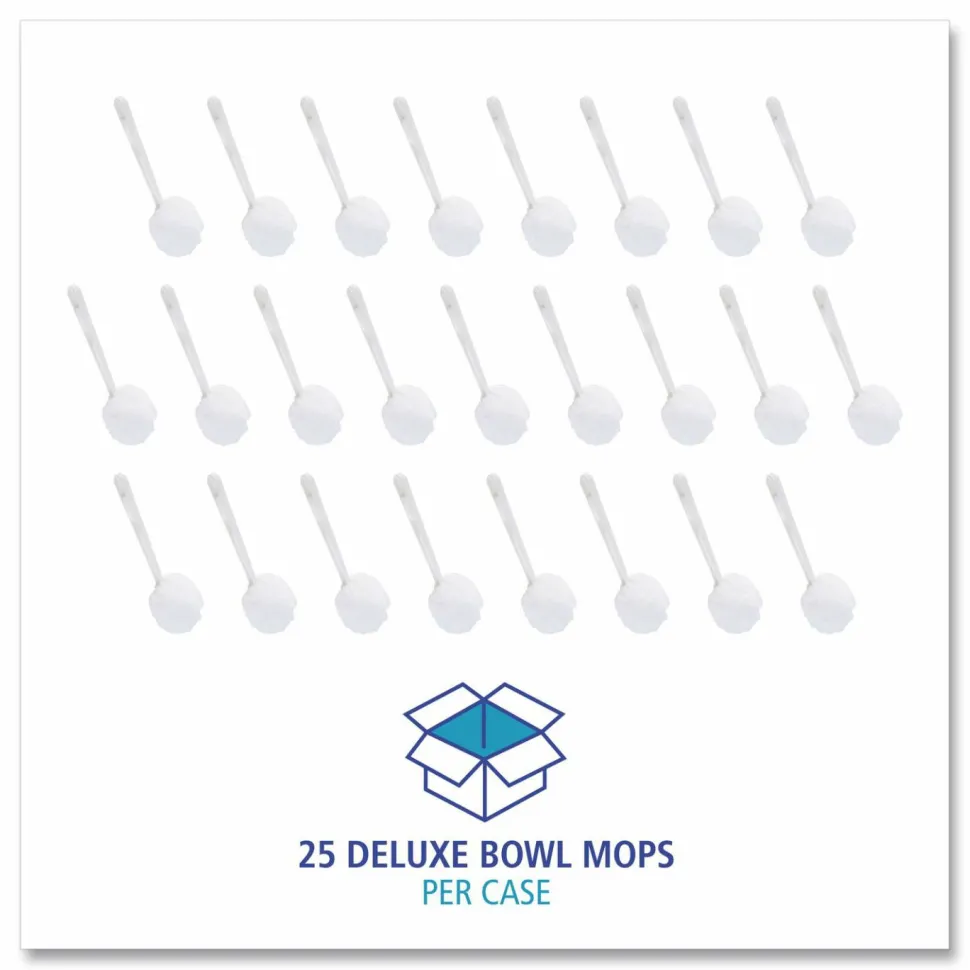 Boardwalk Deluxe Toilet Bowl Mop, 12" Handle, 2" Mop Head, White, 25/Carton