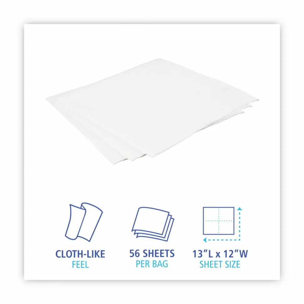 Boardwalk DRC Wipers, 12 x 13, White, 56 Bag, 18 Bags/Carton
