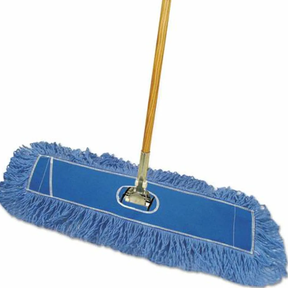 Boardwalk Dry Mopping Kit, 24 x 5 Blue Synthetic Head, 60" Natural Wood/Metal Handle