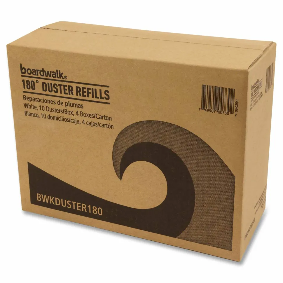 Boardwalk 180 Duster Refills, Soft Fluffy Fibers, White, 10 Dusters/Box, 4 Boxes/Carton