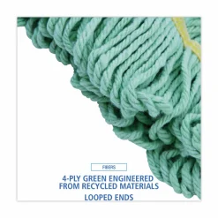 Boardwalk EcoMop Looped-End Mop Head, Recycled Fibers, Large Size, Green, 12/Carton