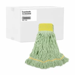 Boardwalk EcoMop Looped-End Mop Head, Recycled Fibers, Large Size, Green, 12/Carton