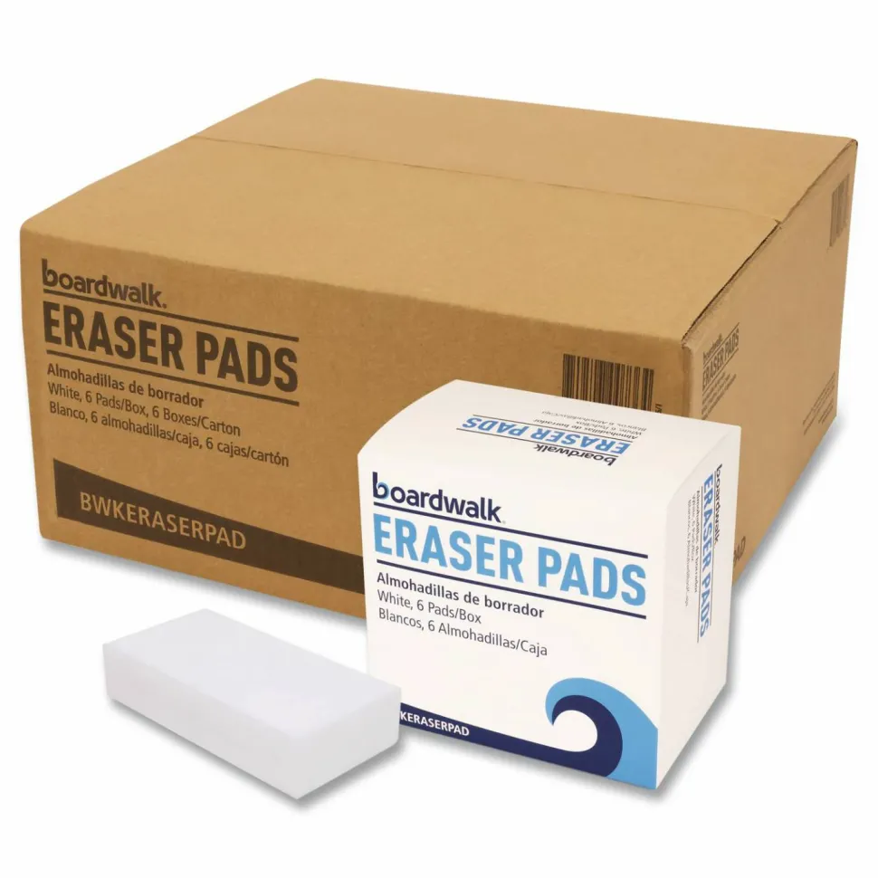 Boardwalk Eraser Pads, 2.5 x 4.5, 1" Thick, White, 6 Pads/Pack, 6 Packs/Carton