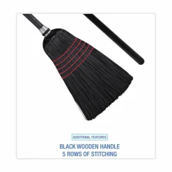 Boardwalk Flagged Tip Poly Bristle Janitor Brooms, 10 x 58.5, Wood Handle, Natural/Black, 12/Carton