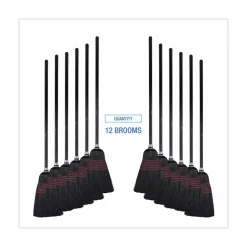 Boardwalk Flagged Tip Poly Bristle Janitor Brooms, 10 x 58.5, Wood Handle, Natural/Black, 12/Carton