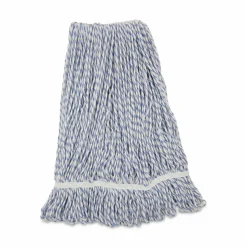 Boardwalk Floor Finish Mop Head, Narrow, Rayon/Polyester, Large, White/Blue Stripes, 12/Carton