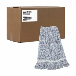 Boardwalk Floor Finish Mop Head, Narrow, Rayon/Polyester, Large, White/Blue Stripes, 12/Carton