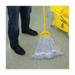 Boardwalk Floor Finish Mop Head, Narrow, Rayon/Polyester, Large, White/Blue Stripes, 12/Carton