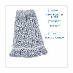 Boardwalk Floor Finish Mop Head, Narrow, Rayon/Polyester, Large, White/Blue Stripes, 12/Carton
